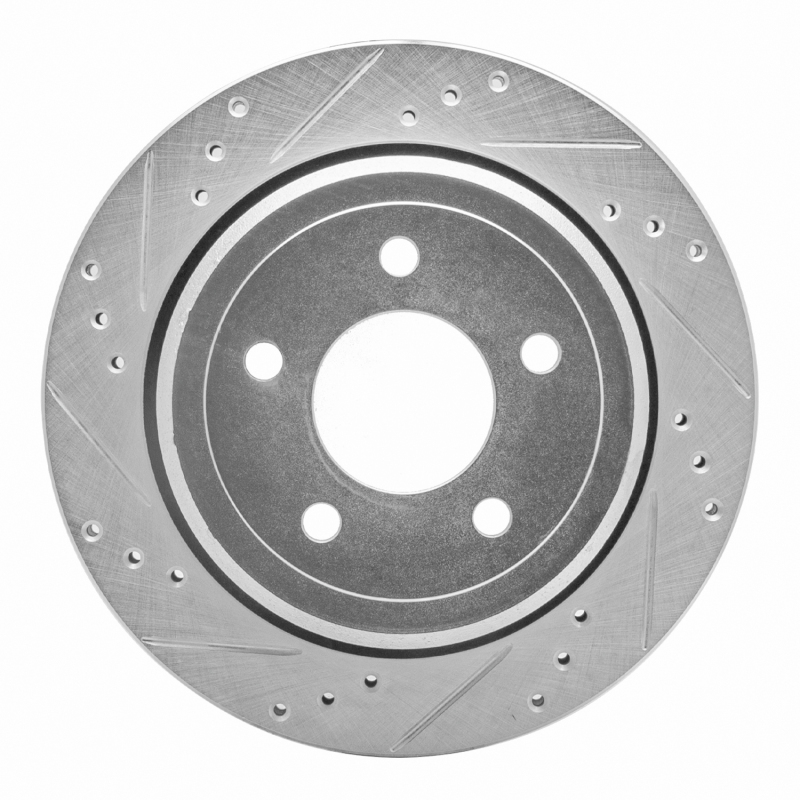 Ford Crown Victoria Brake Rotor (1) - Rear Left - R1 Concepts - Drilled & Slotted - Silver - `03-`11